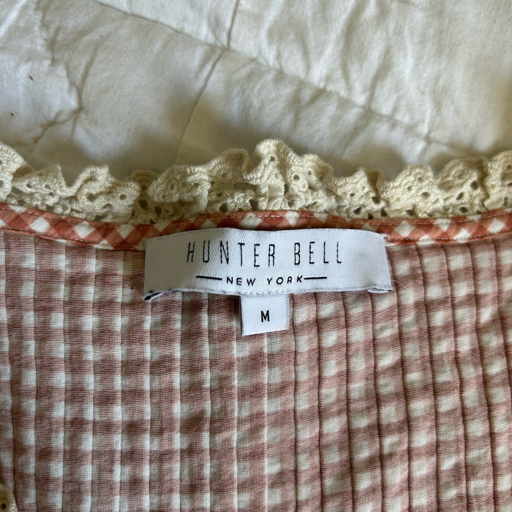 HUNTER BELL terracotta gingham Mia puff sleeve top M - Picture 4 of 7